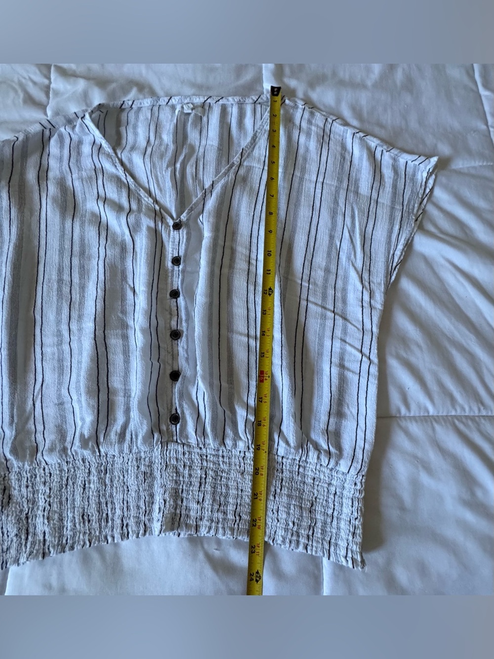 Maurices White and Gray Striped Button-Front V-Neck Blouse - Picture 4 of 8